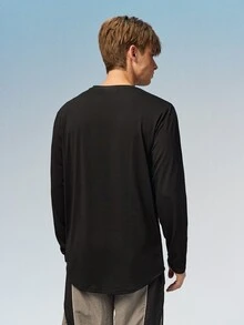 Caldwick Men Letter Graphic Tee, Fall, Long Sleeve Top - Black - View 3