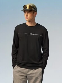Caldwick Men Letter Graphic Tee, Fall, Long Sleeve Top - Black - View 5