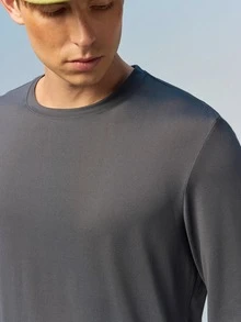 Caldwick 男式纯色超大落肩长袖T恤，秋季 - 灰色 - 查看 6