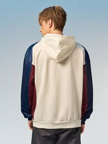 Caldwick Men's Double H Creative Design Small Pattern Crew Neck Colorblock Long Sleeve Double Layer Hooded Sweatshirt, Fashion Casual Versatile Sporty Style Long Sleeve Men's Double Layer Hooded Sweatshirt - Multicolor - View 3