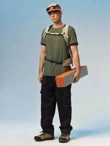 Caldwick Men's Contrast Trim Casual Round Neck Short Sleeve T-Shirt, Summer - Army Green - View 7
