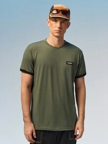 Caldwick Men's Contrast Trim Casual Round Neck Short Sleeve T-Shirt, Summer - Army Green - View 1