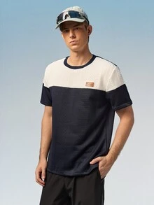 Caldwick Men's Color Block Short Sleeve T-Shirt For Daily Wear, Holiday - Navy Blue - View 4
