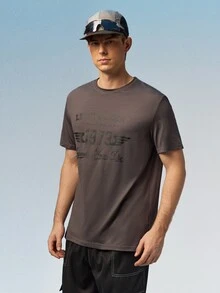Caldwick Men's Letter Print Round Neck Short Sleeve Casual Slim Fit T-Shirt - Grey - View 5