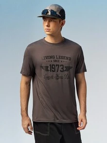 Caldwick Men's Letter Print Round Neck Short Sleeve Casual Slim Fit T-Shirt - Grey - View 4