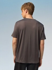 Caldwick Men's Letter Print Round Neck Short Sleeve Casual Slim Fit T-Shirt - Grey - View 3