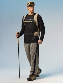 Caldwick 男士夏季快乾運動長褲，側邊對比條紋字母印花，街頭休閒長褲秋季款 - 灰色 - 查看 8