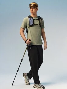Caldwick 男士夏季慢跑長褲，附拉鍊口袋與彈性抽繩腰頭，親膚面料，休閒工作褲，黑色運動款 - 黑色 - 查看 3