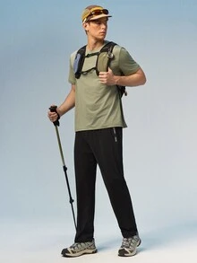 Caldwick 男士夏季慢跑長褲，附拉鍊口袋與彈性抽繩腰頭，親膚面料，休閒工作褲，黑色運動款 - 黑色 - 查看 8