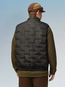 Caldwick Autumn/Winter Solid Color Stand Collar Thickened Warm Zipper Embossed Vest For Men, , Outdoor, Versatile Sleeveless Jacket, Couple Style Sports - Black - View 3