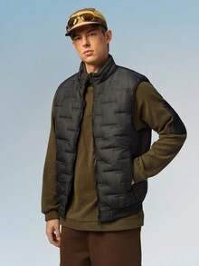 Caldwick Autumn/Winter Solid Color Stand Collar Thickened Warm Zipper Embossed Vest For Men, , Outdoor, Versatile Sleeveless Jacket, Couple Style Sports - Black - View 4