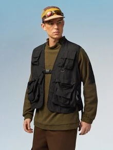 Caldwick Men's Versatile Casual Outdoor Utility Vest, Suitable For Spring And Summer Black Sports - Black - View 4