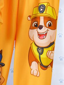 SHEIN | PAW Patrol 小男孩黃色拼色卡通小狗印花寬鬆衛衣套裝 秋季長袖上衣與長褲 返校休閒穿搭 - 黃色 - 查看 8
