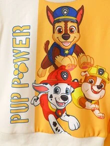 SHEIN | PAW Patrol 小男孩黃色拼色卡通小狗印花寬鬆衛衣套裝 秋季長袖上衣與長褲 返校休閒穿搭 - 黃色 - 查看 6