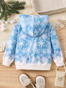 SHEIN Explorewe 女童連帽衛衣 可愛冰雪公主圖案雪花印花長袖套頭衫 聖誕冬季休閒寬鬆連帽上衣 - 藍白色 - 查看 2