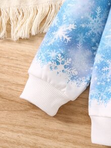 SHEIN Explorewe 女童連帽衛衣 可愛冰雪公主圖案雪花印花長袖套頭衫 聖誕冬季休閒寬鬆連帽上衣 - 藍白色 - 查看 4