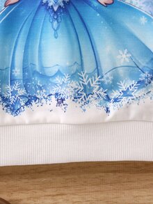 SHEIN Explorewe 女童連帽衛衣 可愛冰雪公主圖案雪花印花長袖套頭衫 聖誕冬季休閒寬鬆連帽上衣 - 藍白色 - 查看 6