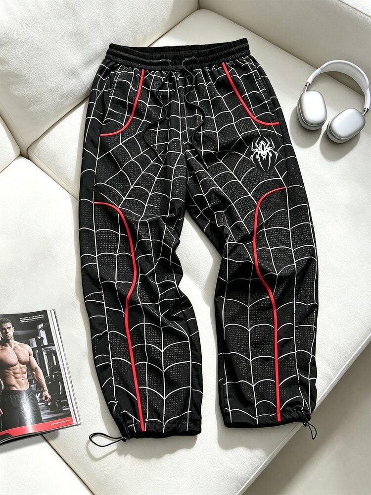Gym Rark Men's Spider Print Drawstring Waist Loose Fit Sports Long Pants - Multicolor - View 3