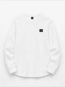 Manfinity RebelGame Men's Casual Versatile Letter Print Solid Color Long Sleeve T-Shirt - White - View 7