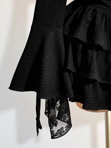 SHEIN ICON Women's Solid Color Ruched Off-Shoulder Casual Party Mini Dress - Black - View 6
