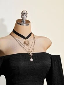 SHEIN ICON Women's Solid Color Ruched Off-Shoulder Casual Party Mini Dress - Black - View 5