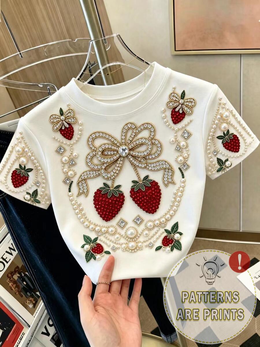 Resyla Summer Casual Strawberry Print Short T-Shirt - Pink - View 1