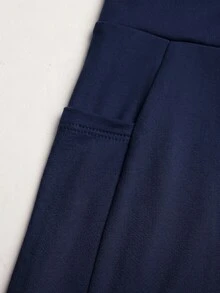 SHEIN 青少年女孩休閒日常百搭舒適運動風網球瑜伽套裝，甜美短袖上衣搭配側口袋短褲運動套裝 - 藏蓝色 - 查看 8