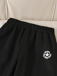 Mirajuku 2件組男孩時尚休閒極簡半拉鍊立領運動衫與長運動褲套裝，日常穿著 - 黑色 - 查看 7