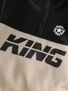 Mirajuku 2件組男孩時尚休閒極簡半拉鍊立領運動衫與長運動褲套裝，日常穿著 - 黑色 - 查看 5