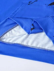 SHEIN 2件組兒童青少年男孩休閒日常百搭舒適漸層印花連帽寬鬆長袖衛衣與寬鬆慢跑褲針織運動套裝 - 藍色 - 查看 6