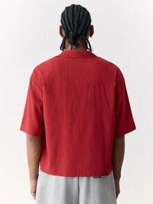 SWAVVY Camisa casual de manga corta a rayas para hombre - Rojo - Ver 9