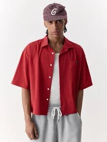 SWAVVY Camisa casual de manga corta a rayas para hombre - Rojo - Ver 4