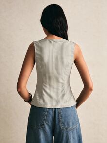 Poéselle 女款休閒優雅拉鍊條紋收腰西裝外套 - 卡其色 - 查看 2