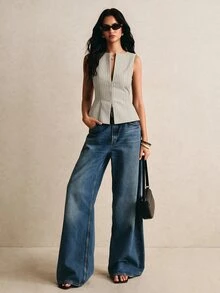Poéselle 女款休閒優雅拉鍊條紋收腰西裝外套 - 卡其色 - 查看 7