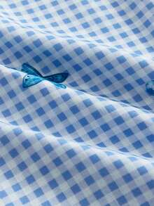 SWAVVY Men's Plaid & Cartoon Print Button-Front Short Sleeve Shirt , Beach Button Up Shirt Vacation - Blue - View 6