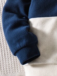 SHEIN 男童 2 件套休閒高領拼色抓絨長袖衛衣與長褲套裝，適合日常穿著、上學及其他場合，秋冬款 - 藏蓝色 - 查看 5