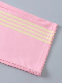 女童 2 件套運動衫套裝，淺奶油黃短款圓領運動衫搭配桃粉色寬腿褲，加厚毛絨內裡，黃粉拼色，青春顯小，適合上學、休閒外出與日常穿著，隨性慵懶且具少女感 - 彩色 - 查看 7
