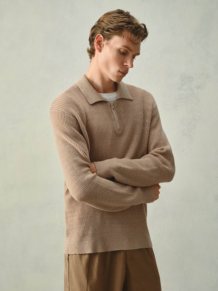 RONVEXI Men's Casual Versatile Solid Color Sweater, Autumn/Winter Formal Old Money - Camel - View 3