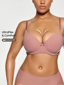 SHAPORA Women's Dusty Pink Casual Plus Size Bra With Medium Stretch Fabric Plain Cup Detail, Lift - Dusty Pink - View 6