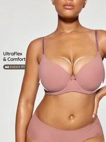 SHAPORA Women's Dusty Pink Casual Plus Size Bra With Medium Stretch Fabric Plain Cup Detail, Lift - Dusty Pink - View 1