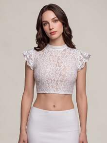 Fairmaia German Traditional Women's Lace White Ruched Cropped Top Dirndl Blouse For Oktoberfest - White - View 1