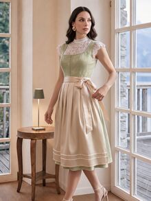 Fairmaia German Traditional Women's Lace White Ruched Cropped Top Dirndl Blouse For Oktoberfest - White - View 4
