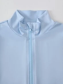 SHEIN Sparklyn 女孩風嬰兒藍 3 件套，立領夾克 + 吊帶背心 + 緊身褲，修身柔美優雅運動賽車健身秋季酷女孩可愛 - 淺藍色 - 查看 8
