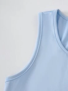 SHEIN Sparklyn 女孩風嬰兒藍 3 件套，立領夾克 + 吊帶背心 + 緊身褲，修身柔美優雅運動賽車健身秋季酷女孩可愛 - 淺藍色 - 查看 5