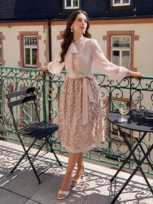 Fairmaia Oktoberfest Traditional German Women's Pink Chiffon Top And Dirndl Dress Set Including A Gorgeous Beaded Sequined Embroidered Apron - Pink - View 3