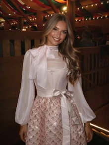 Fairmaia Oktoberfest Traditional German Women's Pink Chiffon Top And Dirndl Dress Set Including A Gorgeous Beaded Sequined Embroidered Apron - Pink - View 5