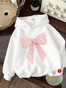 Tween Girl Bow Pattern Tween Girl Casual Daily Wear Hooded Autumn Sweatshirt - White - View 2