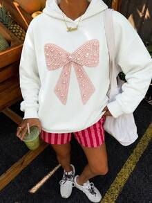 Tween Girl Bow Pattern Tween Girl Casual Daily Wear Hooded Autumn Sweatshirt - White - View 4
