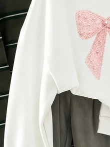 Tween Girl Bow Pattern Tween Girl Casual Daily Wear Hooded Autumn Sweatshirt - White - View 7