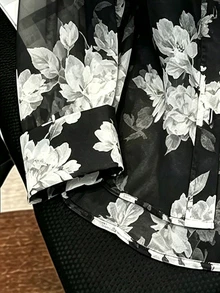 INAWLY 大尺碼優雅通勤花卉印花半透視襯衫 - 彩色 - 查看 4
